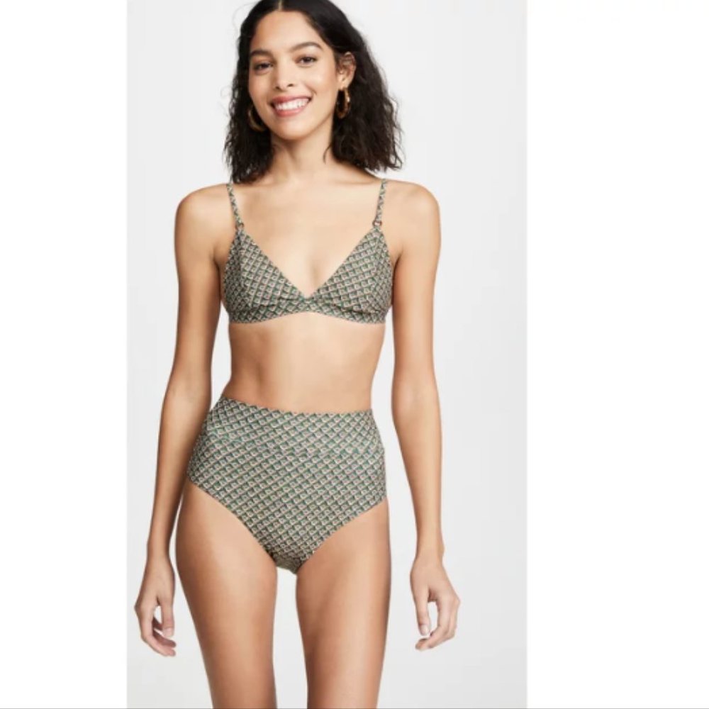 Vintage Moss Green Bikini Set Palm Swim